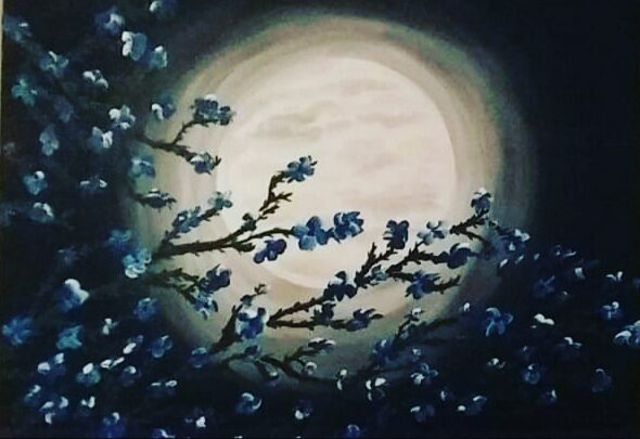 moon flowers acrylic painting